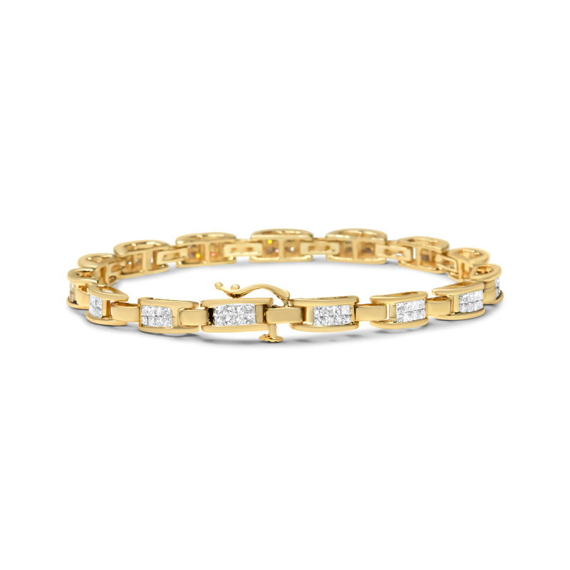 Bids.com 10K Yellow Gold 2.0 Cttw Invisible-Set Princess Cut Diamond Rectangular Link Bracelet (I-J Color, SI2-I1 Clarity) - 7" Bracelets