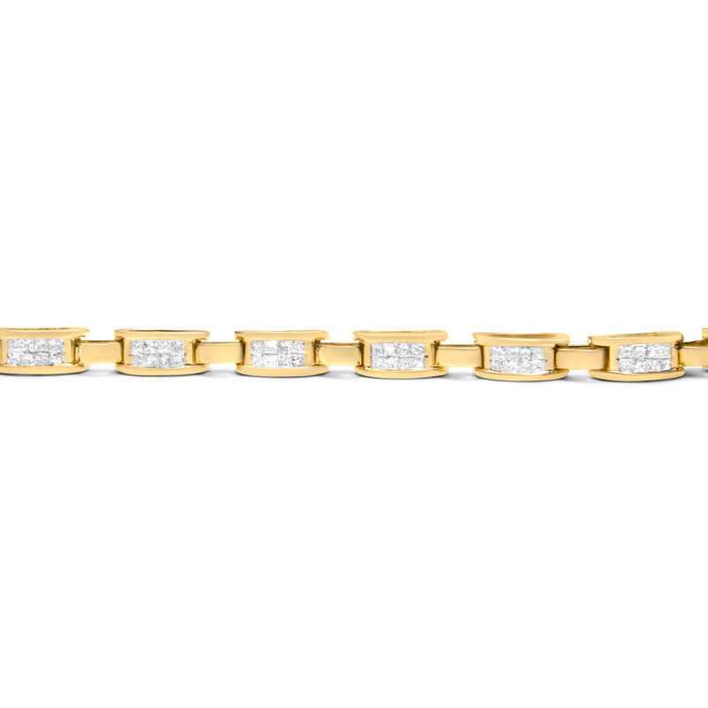 Bids.com 10K Yellow Gold 2.0 Cttw Invisible-Set Princess Cut Diamond Rectangular Link Bracelet (I-J Color, SI2-I1 Clarity) - 7" Bracelets