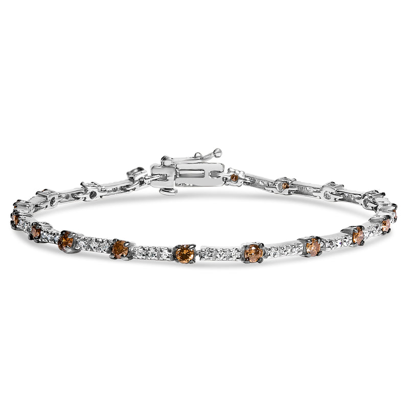 Bids.com 14k White Gold 2 1/4 Cttw Champagne Diamond Bar Link 7" Bracelet (Champagne Color, I1-I2 Clarity) Bracelets