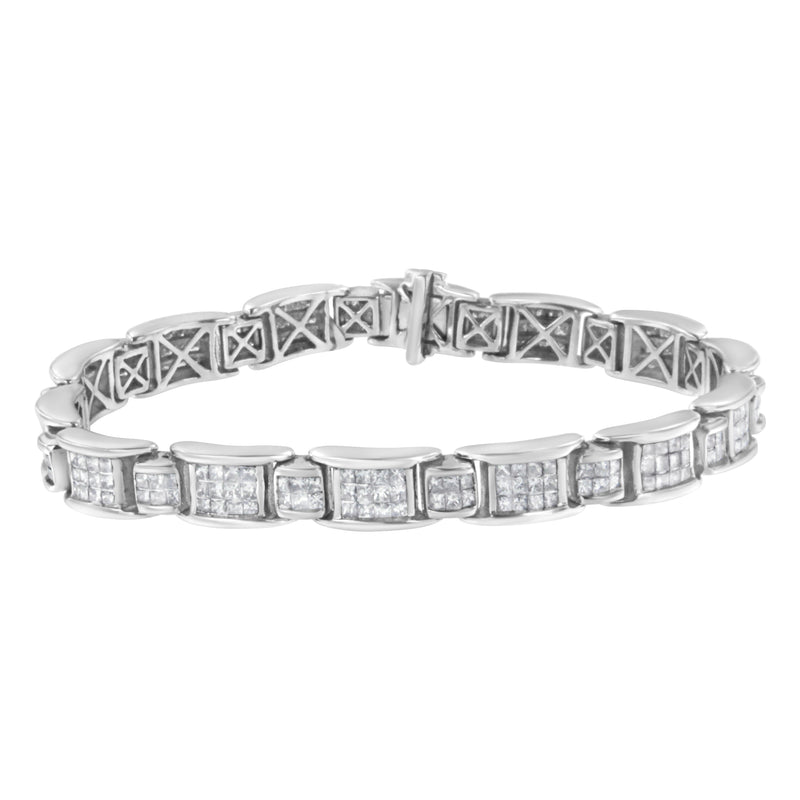 Bids.com 14K White Gold 5.0 Cttw Princess-Cut Diamond Rectangular Alternating Station 7" Tennis Bracelet (G-H Color, SI1-SI2 Clarity) Bracelets