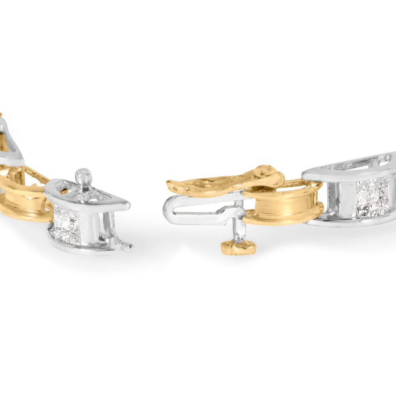 Bids.com 14K Two-Tone Gold 1.00 Cttw Princess-Cut Diamond Chain Link 7" Bracelet (H-I Color, SI1-SI2 Clarity) Bracelets