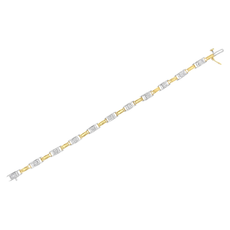 Bids.com 14K Two-Tone Gold 1.00 Cttw Princess-Cut Diamond Chain Link 7" Bracelet (H-I Color, SI1-SI2 Clarity) Bracelets
