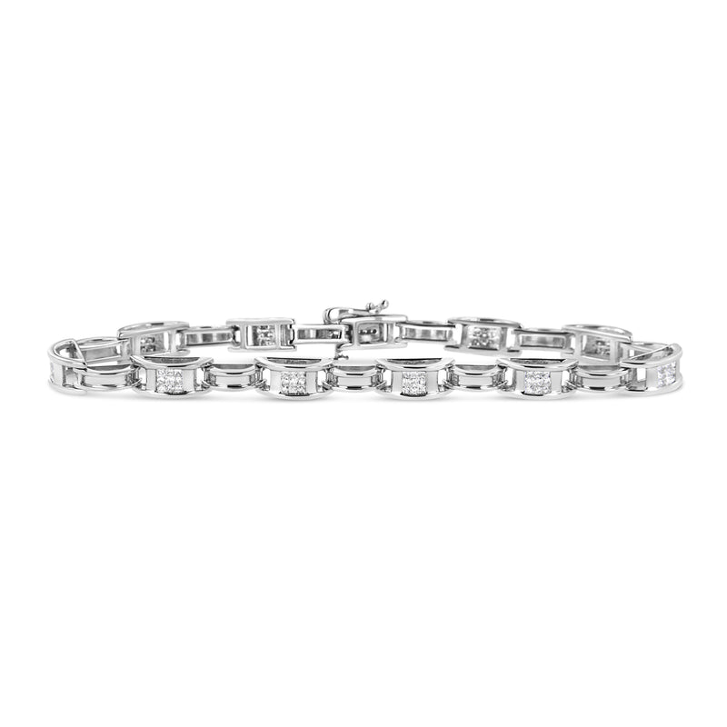 Bids.com 14K White Gold 1.0 Cttw Invisible Set Princess Diamond Alternating Link Tennis Bracelet (I-J Color, I1-I2 Clarity) - 7.25" Bracelets