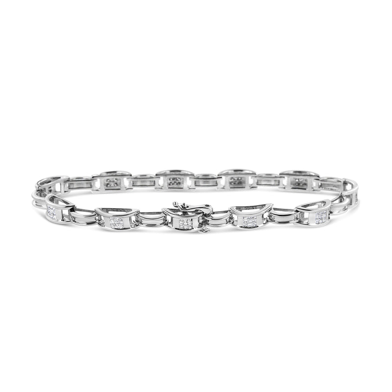 Bids.com 14K White Gold 1.0 Cttw Invisible Set Princess Diamond Alternating Link Tennis Bracelet (I-J Color, I1-I2 Clarity) - 7.25" Bracelets