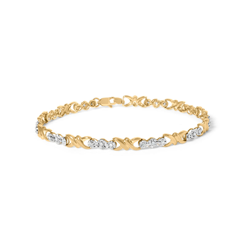 Bids.com 10k Yellow Gold 1/3 Cttw Diamond 3 Stone and X-Link Bracelet (I-J Color, I1-I2 Clarity) - 7.50" Inches Bracelets