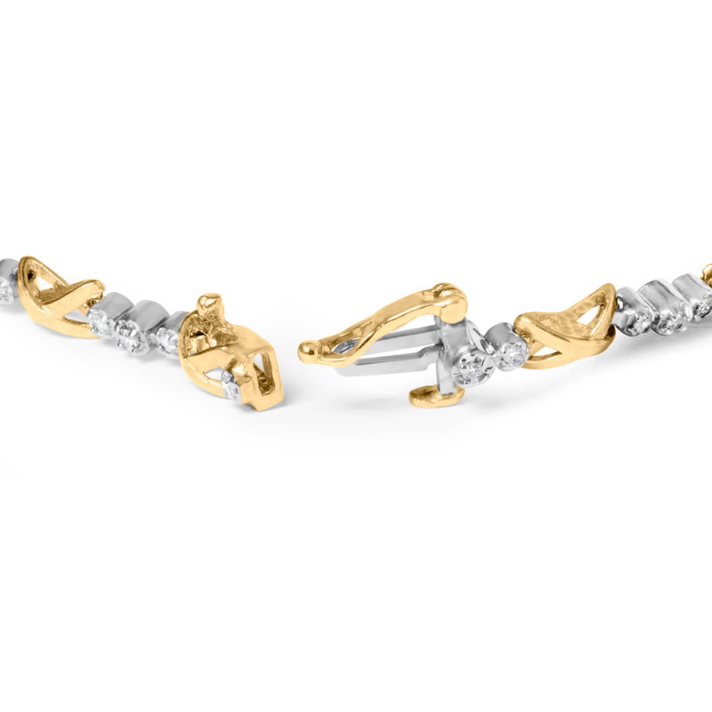 Bids.com 10K Two-Tone Gold 1/2 Cttw Diamond Alternating 3 Stone and X-Link 7" Bracelet (I-J Color, I2-I3 Clarity) Bracelets