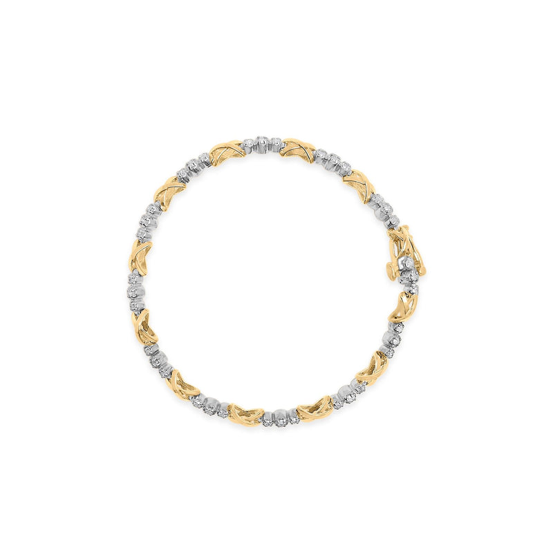 Bids.com 10K Two-Tone Gold 1/2 Cttw Diamond Alternating 3 Stone and X-Link 7" Bracelet (I-J Color, I2-I3 Clarity) Bracelets