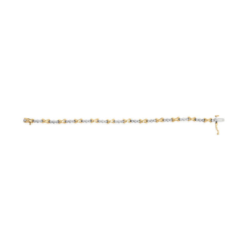 Bids.com 10K Two-Tone Gold 1/2 Cttw Diamond Alternating 3 Stone and X-Link 7" Bracelet (I-J Color, I2-I3 Clarity) Bracelets