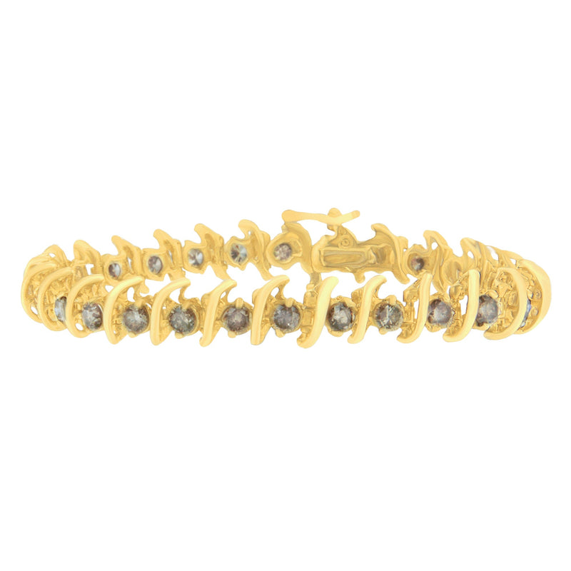 Bids.com 14K Yellow Gold Round-Cut Diamond 'S' Bracelet (6.00 cttw, Brown Color, I1-I2 Clarity) Bracelets