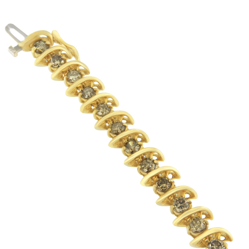 Bids.com 14K Yellow Gold Round-Cut Diamond 'S' Bracelet (6.00 cttw, Brown Color, I1-I2 Clarity) Bracelets