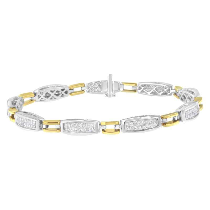 Bids.com 14K Yellow and White Gold 2.0 Cttw Princess Cut Diamond Tapered and Equal Sign Link Bracelet (G-H Color, SI1-SI2 Clarity) - 7" Bracelets
