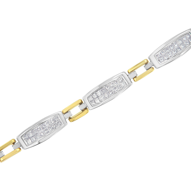 Bids.com 14K Yellow and White Gold 2.0 Cttw Princess Cut Diamond Tapered and Equal Sign Link Bracelet (G-H Color, SI1-SI2 Clarity) - 7" Bracelets