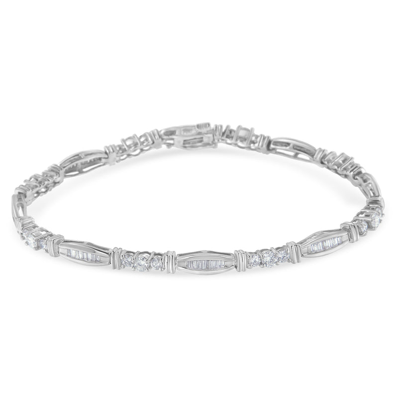 Bids.com 10K White Gold Geometric Pattern Diamond Tennis Bracelet (3 cttw, H-I Color, SI2-I1 Clarity) Bracelets