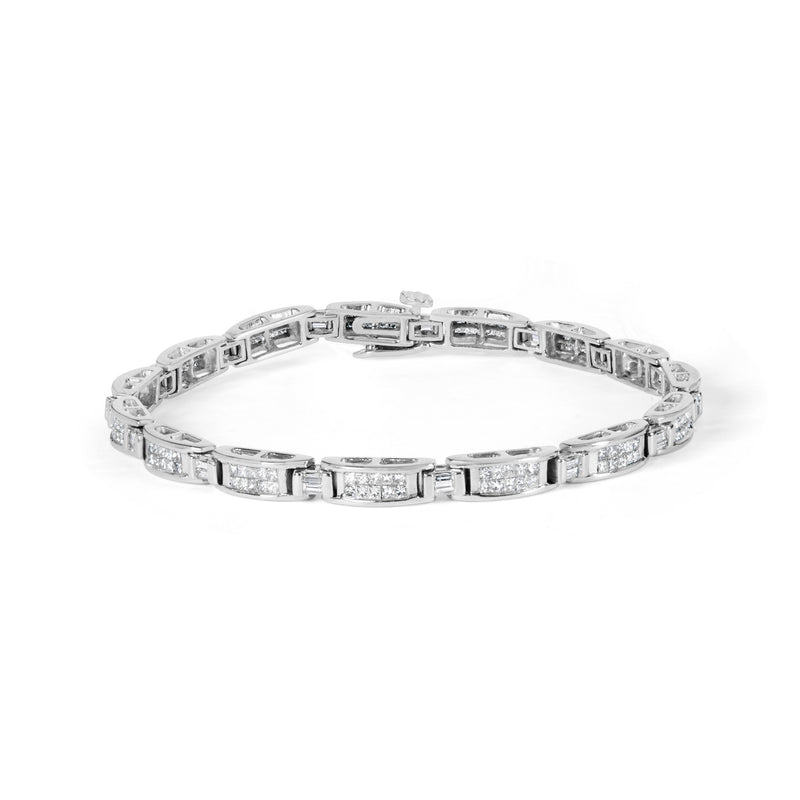Bids.com 14K White Gold 2.0 Cttw Baguette and Princess-Cut Diamond Tennis Bracelet (H-I Color, SI1-SI2 Clarity) - 7" Bracelets
