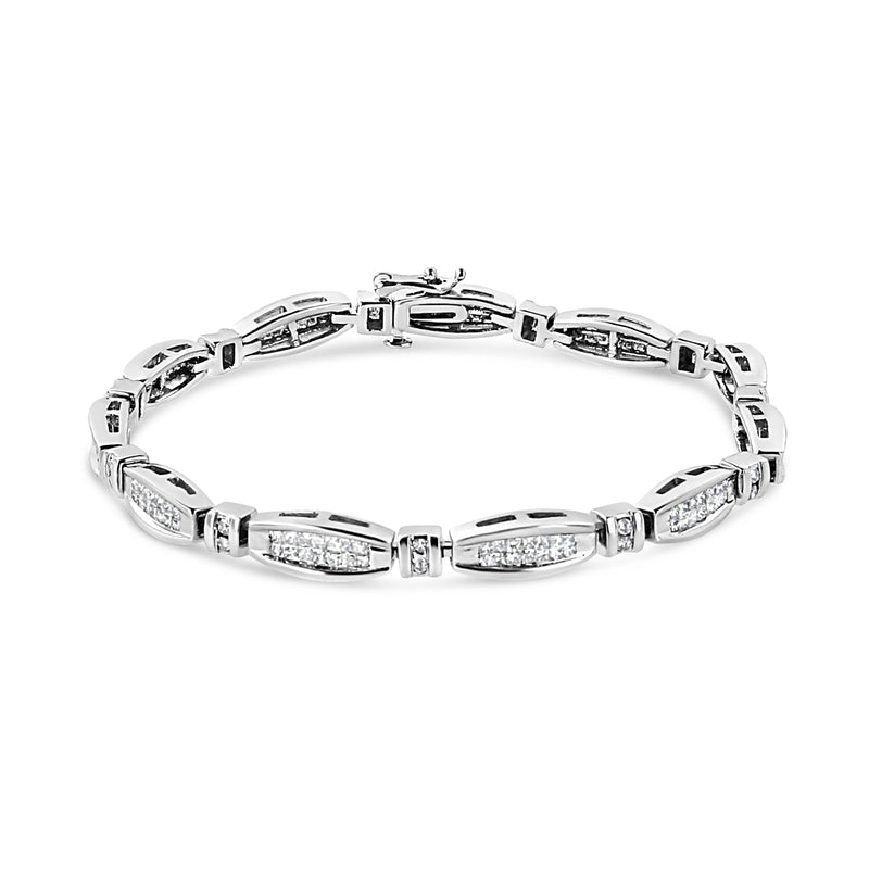 Bids.com 14K White Gold 2.0 Cttw Princess and Round Diamond Bar and Link Bracelet (I-J Color, I1-I2 Clarity) - 7.25" Inches Bracelets