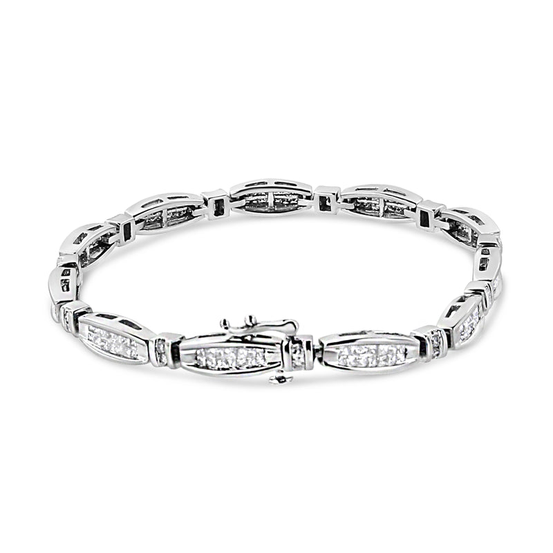 Bids.com 14K White Gold 2.0 Cttw Princess and Round Diamond Bar and Link Bracelet (I-J Color, I1-I2 Clarity) - 7.25" Inches Bracelets