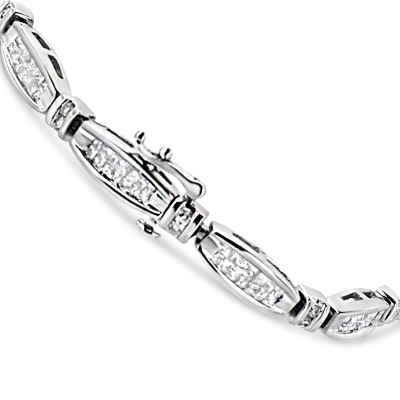 Bids.com 14K White Gold 2.0 Cttw Princess and Round Diamond Bar and Link Bracelet (I-J Color, I1-I2 Clarity) - 7.25" Inches Bracelets