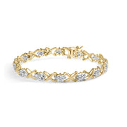 Bids.com 10k Yellow Gold 2.00 Cttw Diamond Cluster and Alternating "X" Link Bracelet (I-J Color, I3 Clarity) - 7" Bracelets