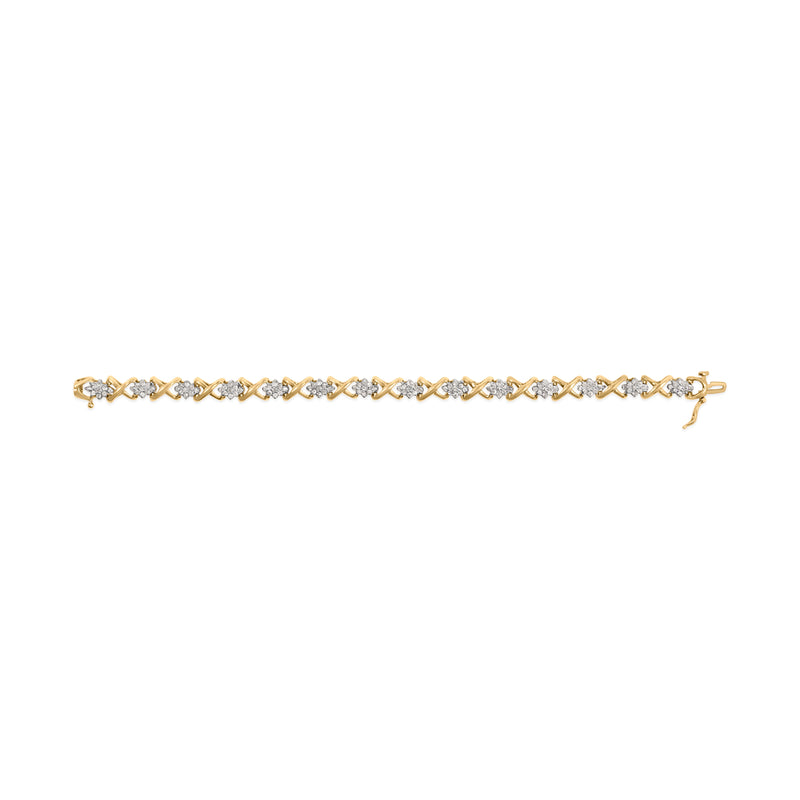 Bids.com 10k Yellow Gold 2.00 Cttw Diamond Cluster and Alternating "X" Link Bracelet (I-J Color, I3 Clarity) - 7" Bracelets