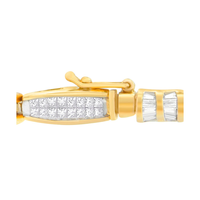 Bids.com 14K Yellow Gold Princess and Baguette Cut Diamond Beaded Bracelet (3.00 cttw, H-I Color, SI1-SI2 Clarity) Bracelets