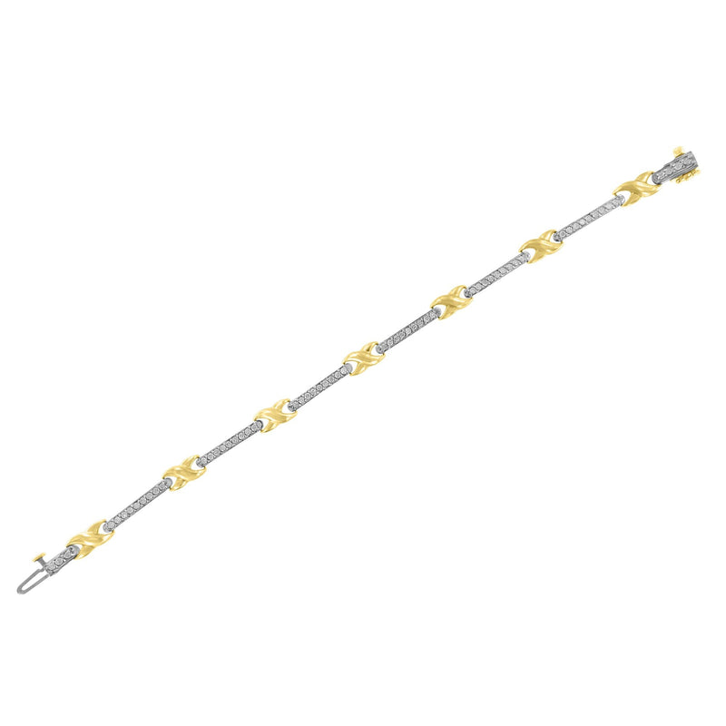 Bids.com 10K Yellow Gold 1.00 Cttw Pave Set Diamond Bar and  X-Link 7" Bracelet (I-J Color, I3 Quality) Bracelets