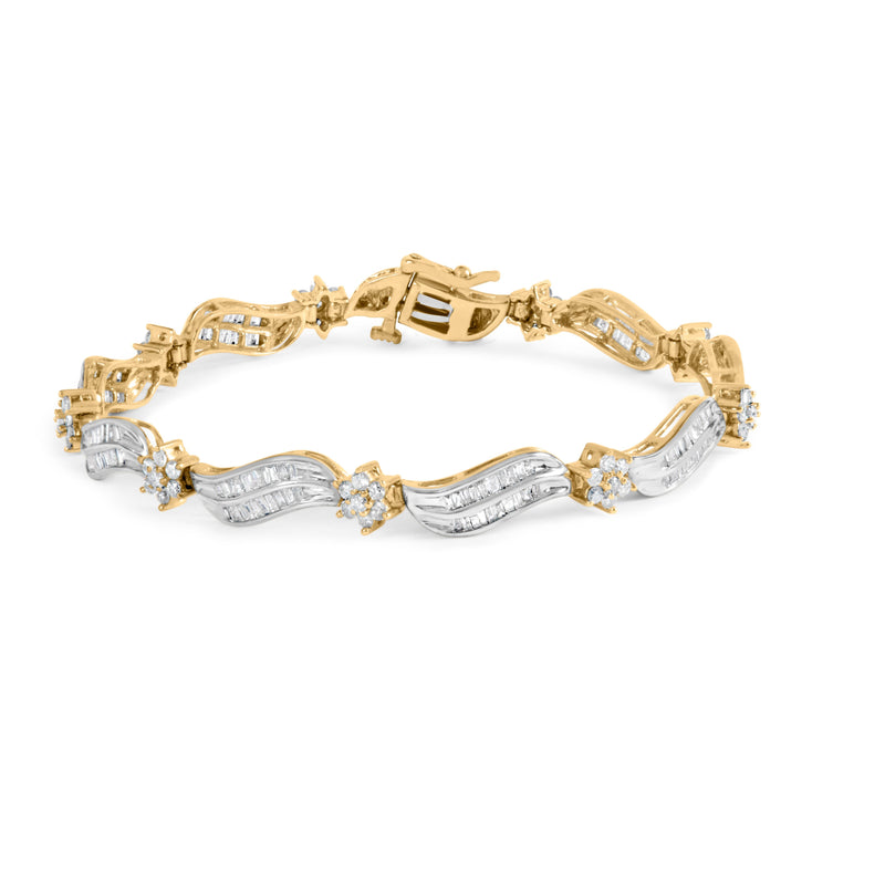 Bids.com 10K Yellow and White Gold 3.00 Cttw Diamond Cluster and Wave Link Bracelet (I-J Color, I1-I2 Clarity) - 7.25" Bracelets
