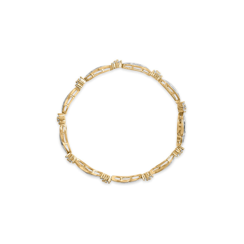 Bids.com 10K Yellow and White Gold 3.00 Cttw Diamond Cluster and Wave Link Bracelet (I-J Color, I1-I2 Clarity) - 7.25" Bracelets