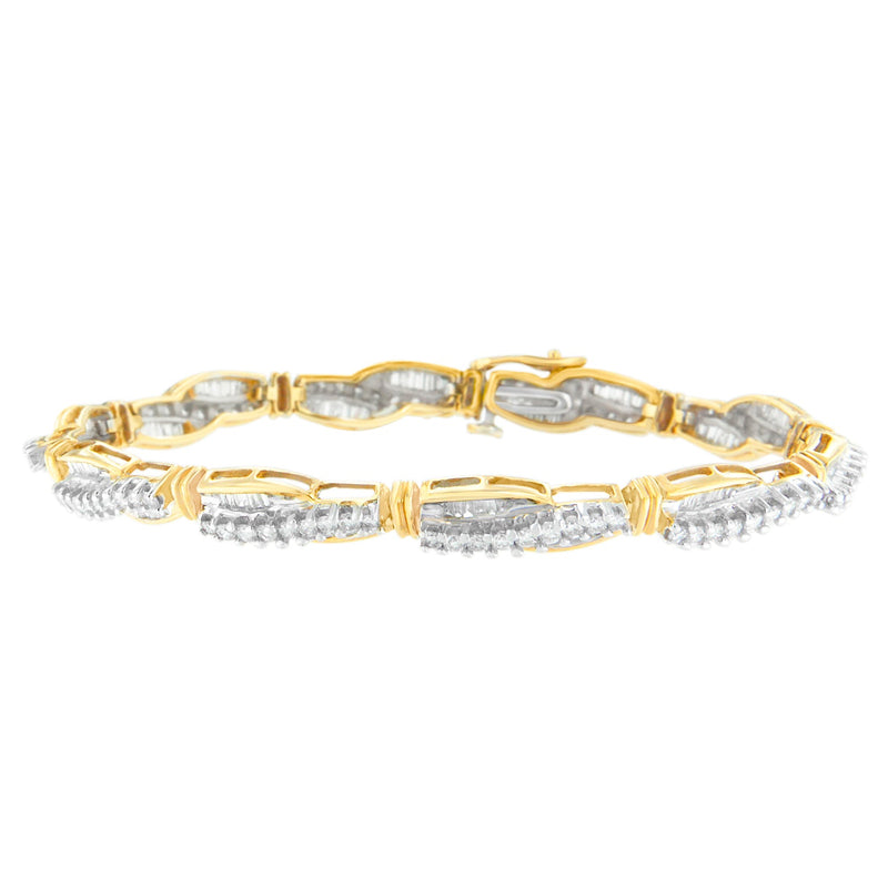 Bids.com 14K Yellow Gold Round and Baguette Cut Winding Love Diamond Bracelet (3.00 cttw, H-I Color, SI1-SI2 Clarity) Bracelets