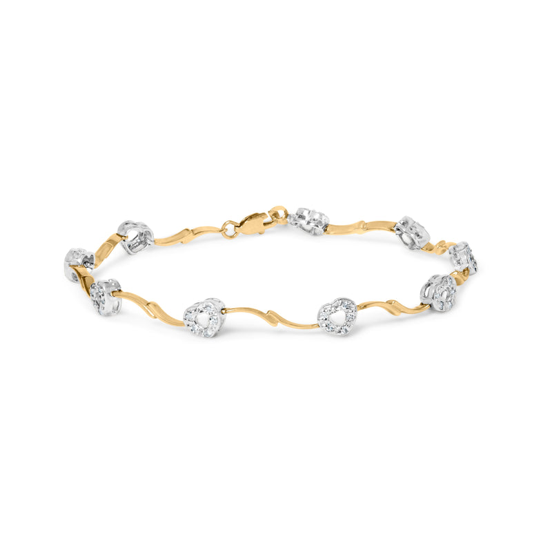 Bids.com 10k Two-Tone Gold 1/3 Cttw Diamond Pave Set Heart S-Link 7.25" Bracelet (I-J Color, I2-I3 Clarity) Bracelets