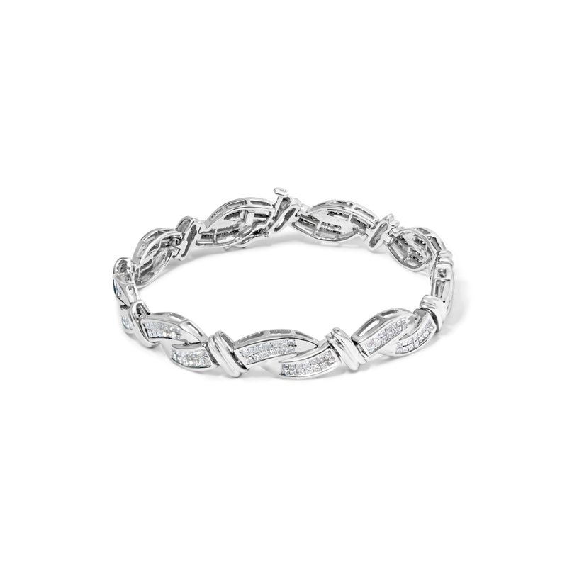 Bids.com 14K White Gold 4.0 Cttw Invisble Set Princess-Cut Diamond Wave Style Link Bracelet (H-I Color, SI2-I1 Clarity) - 7" Bracelets
