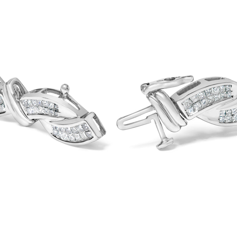 Bids.com 14K White Gold 4.0 Cttw Invisble Set Princess-Cut Diamond Wave Style Link Bracelet (H-I Color, SI2-I1 Clarity) - 7" Bracelets