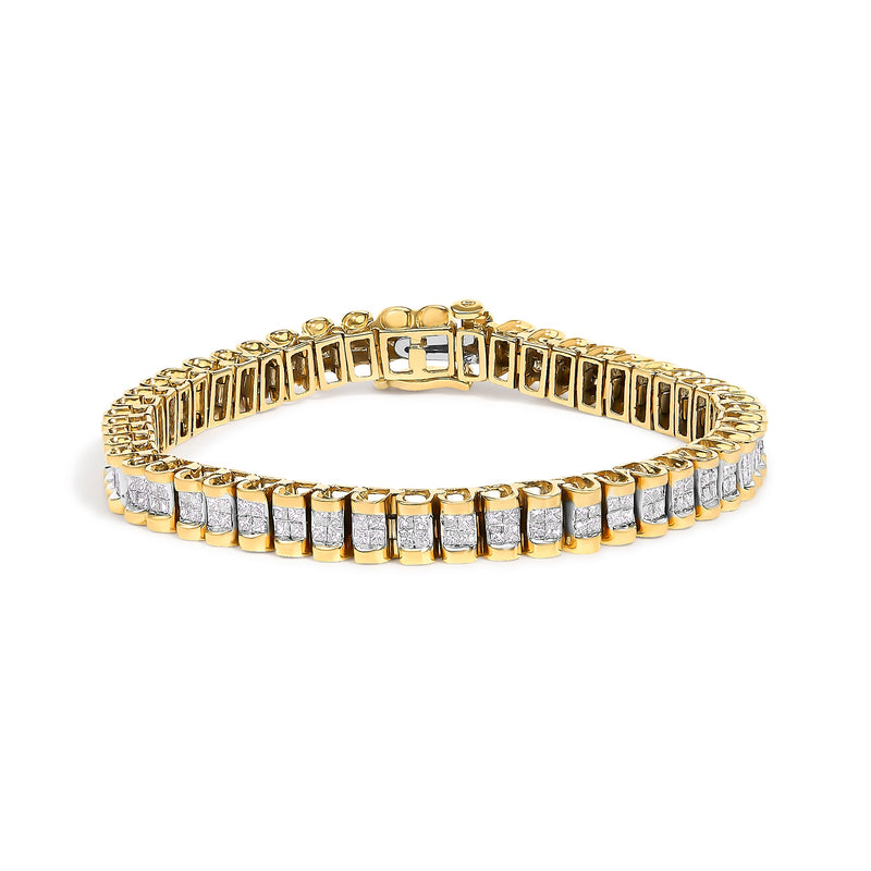 Bids.com 14K Yellow Gold 3.0 Cttw Princess Cut Quad Invisible Set Tennis Bracelet (H-I Color, SI1-SI2 Clarity) - 7â€ Bracelets