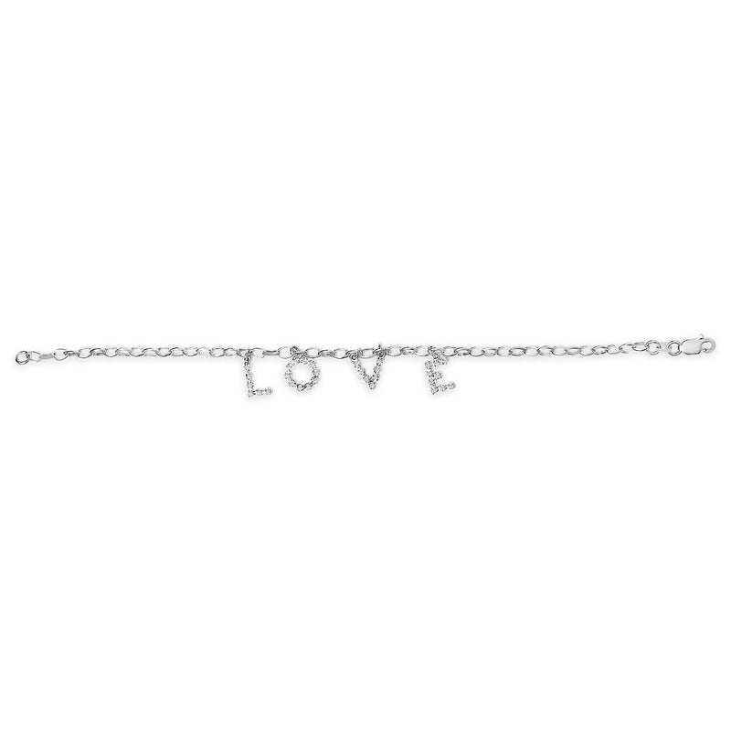 Bids.com 10k White Gold 1/6 Cttw Diamond "Love" Charm Cable Chain Bracelet (H-I Color, I1-I2 Clarity) - 7" Bracelets
