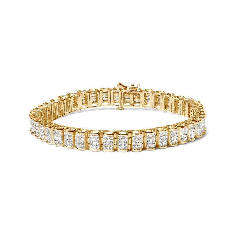 Bids.com 14K Yellow Gold 5.0 Cttw Invisible Set Princess-cut Diamond Buckle Link Tennis Bracelet (H-I Color, SI2-I1 Clarity) - Size 7.25" Bracelets