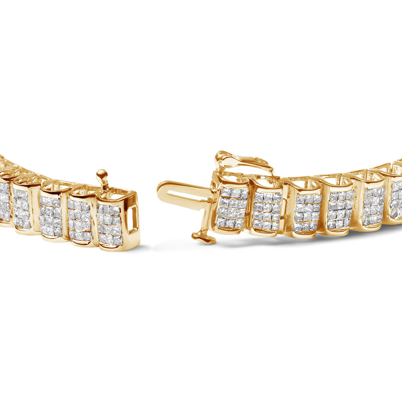 Bids.com 14K Yellow Gold 5.0 Cttw Invisible Set Princess-cut Diamond Buckle Link Tennis Bracelet (H-I Color, SI2-I1 Clarity) - Size 7.25" Bracelets