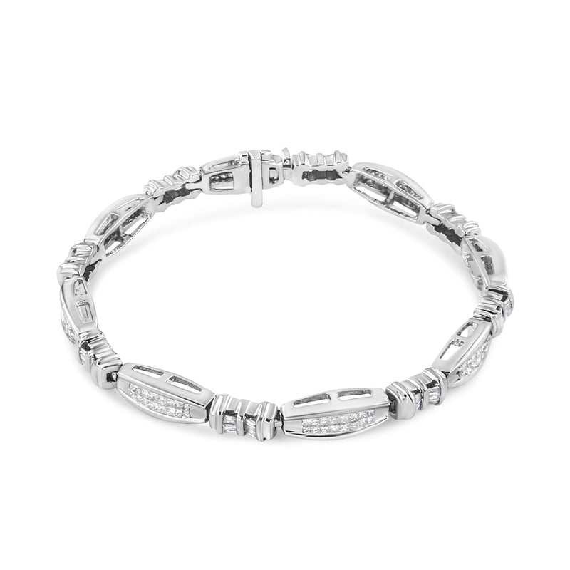 Bids.com 14K White Gold 2.0 Cttw Channel-Set Alternating Baguette and Princess-Cut Diamond Link Bracelet (H-I Color, SI2-I1 Clarity) - Size 7 Bracelets