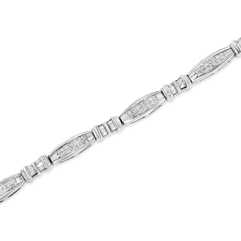 Bids.com 14K White Gold 2.0 Cttw Channel-Set Alternating Baguette and Princess-Cut Diamond Link Bracelet (H-I Color, SI2-I1 Clarity) - Size 7 Bracelets