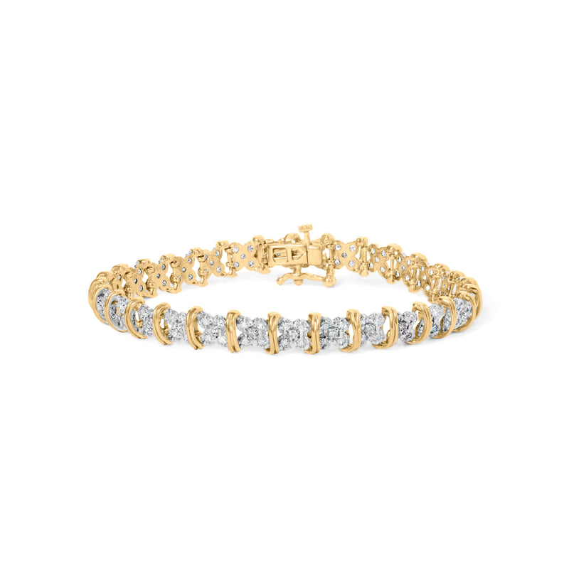 Bids.com 10K Yellow Gold Plated .925 Sterling Silver 2.0 Cttw Round Diamond Cluster "X" Shaped Link Bracelet (H-I Color, I3 Clarity) - 7" Bracelets