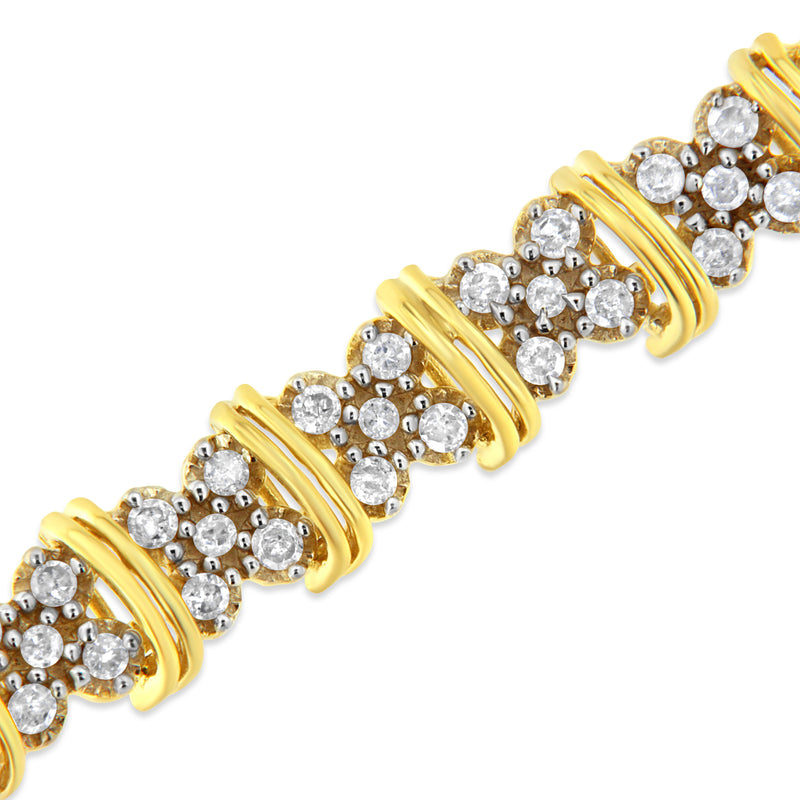 Bids.com 10K Yellow Gold Plated .925 Sterling Silver 2.0 Cttw Round Diamond Cluster "X" Shaped Link Bracelet (H-I Color, I3 Clarity) - 7" Bracelets