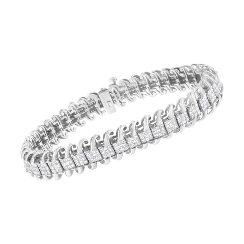 Bids.com 14K White Gold 5.0 Cttw Princess Cut Diamond 7" Invisible Set Wavy S-Link Tennis Bracelet (G-H Color, SI1-SI2 Clarity) Bracelets