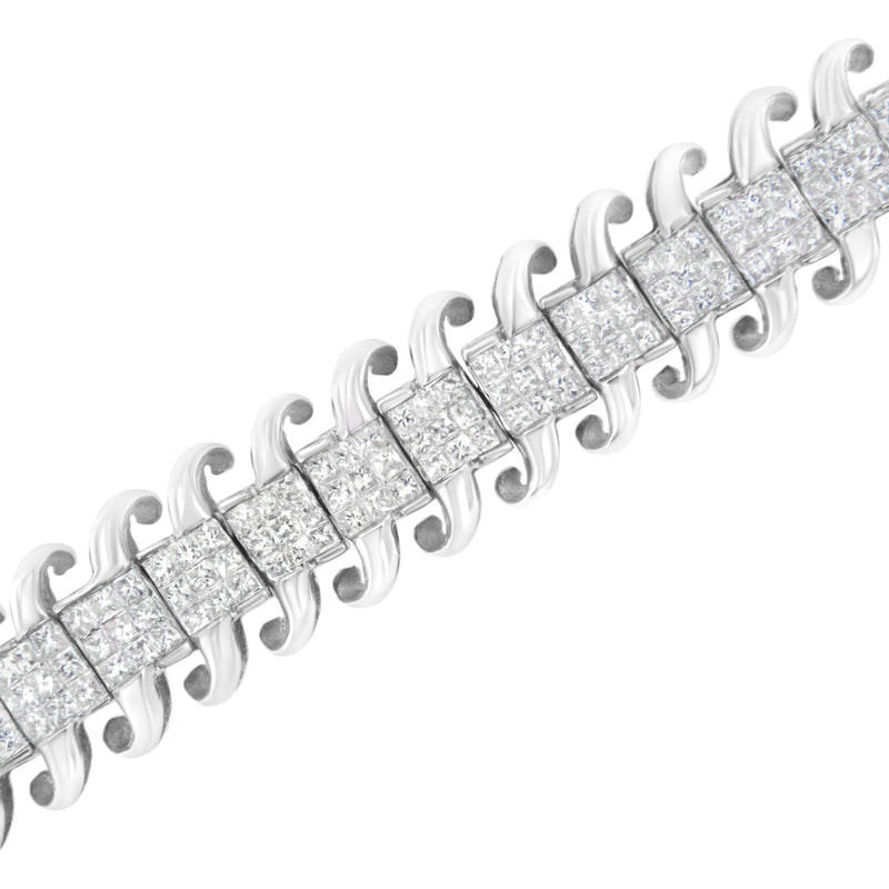 Bids.com 14K White Gold 5.0 Cttw Princess Cut Diamond 7" Invisible Set Wavy S-Link Tennis Bracelet (G-H Color, SI1-SI2 Clarity) Bracelets