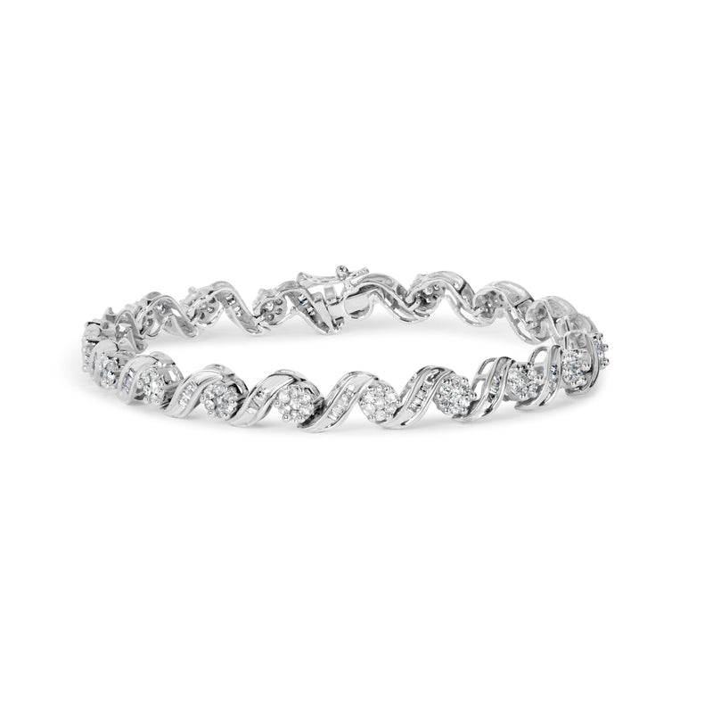 Bids.com 14K White Gold 2.00 Cttw Diamond Cluster and Spiral Link Bracelet (I-J Color, I1-I2 Clarity) - 7" Bracelets