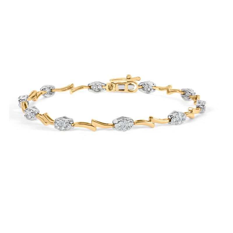 Bids.com 10K White and Yellow Gold 1.00 Cttw Diamond Oval Shaped Cluster Link  Bracelet (I-J Color, SI2-I1 Clarity) - 7" Inches Bracelets