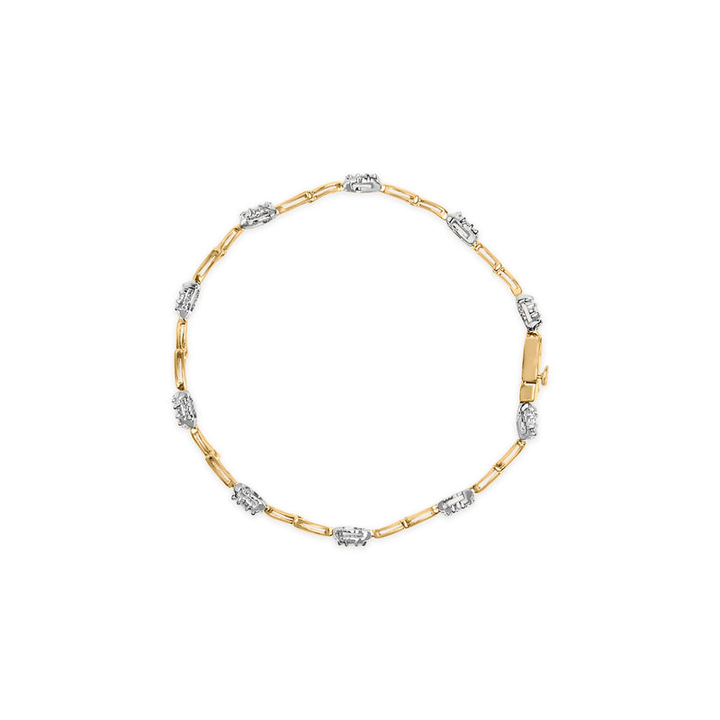 Bids.com 10K White and Yellow Gold 1.00 Cttw Diamond Oval Shaped Cluster Link  Bracelet (I-J Color, SI2-I1 Clarity) - 7" Inches Bracelets