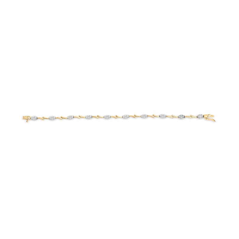 Bids.com 10K White and Yellow Gold 1.00 Cttw Diamond Oval Shaped Cluster Link  Bracelet (I-J Color, SI2-I1 Clarity) - 7" Inches Bracelets