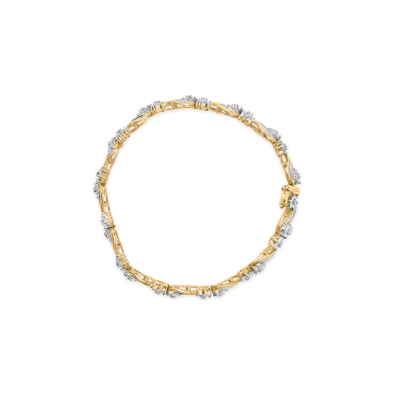 Bids.com 10k Yellow Gold 3.00 Cttw Round-Cut and Baguette-Cut Floral Link 7.25" Bracelet (I-J Color, I1-I2 Clarity) Bracelets