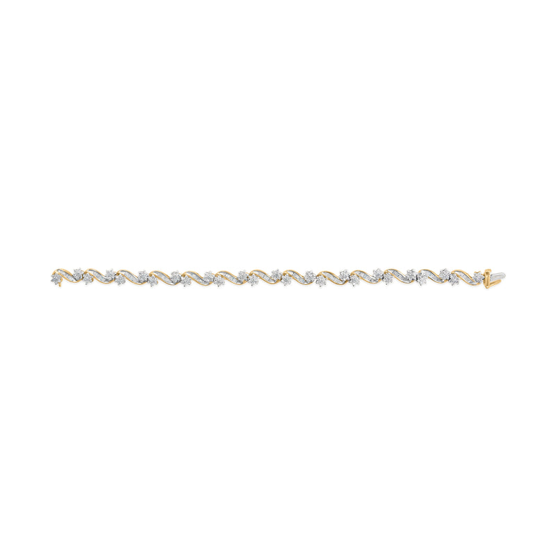 Bids.com 10k Yellow Gold 3.00 Cttw Round-Cut and Baguette-Cut Floral Link 7.25" Bracelet (I-J Color, I1-I2 Clarity) Bracelets
