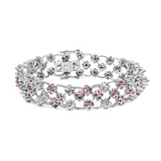 Bids.com 14K White Gold Pink Sapphire and Diamond Floral Lattice Link Bracelet - 7.25" Inches Bracelets