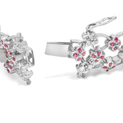 Bids.com 14K White Gold Pink Sapphire and Diamond Floral Lattice Link Bracelet - 7.25" Inches Bracelets