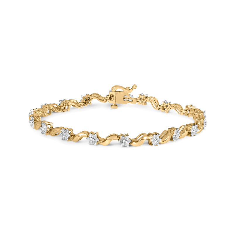 Bids.com 10k Yellow Gold 1.00 Cttw Round-Cut Diamond Floral S-Link 7.50" Bracelet (I-J Color, I2-I3 Clarity) Bracelets